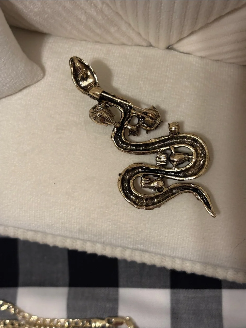 Vintage-Inspired Gold Snake Brooch with Green, Blue & Pink Stones